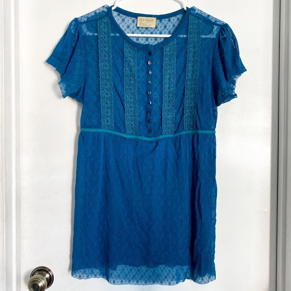 Free People Teal Sheer Blouse L